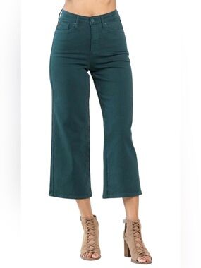 Judy Blue Hailey Tummy Control High Rise Wide Leg Crop Jeans 7 Green JB88806